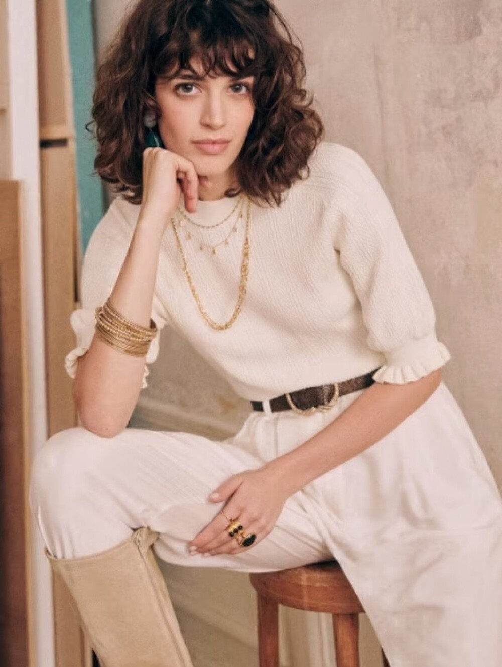 Nordstrom Cream Knit Ruffle Sleeve Sweater